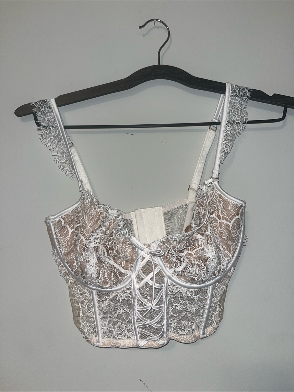 Victoria's Secret White Lace Corset Bralette with Front Lace-Up